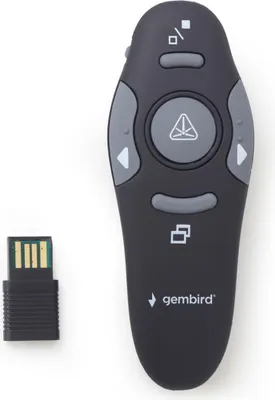 Zdjęcie produktu dla Gembird *Wireless presenter with laser pointer, 710 g, 105 x 38 mm, 2,5 cm, 100 g, AAA, Czarny