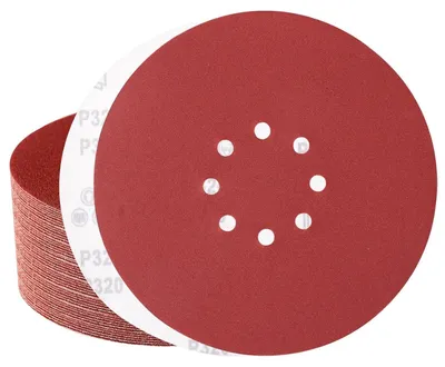 Immagine prodotto di Carta abrasiva da 225 mm con sistema di fissaggio a velcro, 8 fori, grana P320, confezione da 50 pezzi, per levigatrici per cartongesso