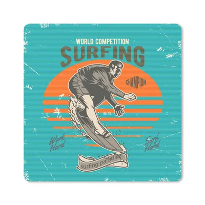 Produktbild von MuchoWow® Mauspad Mousepad Vintage - Surfen - Surfbrett 20x20 cm - Mousepads - Maus Mat - Pad - Mausunterlage - Desk Mat - Bureauartikeln