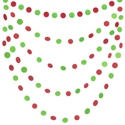 Image de Décorations en forme de serpentins, rouge et vert, 16 mètres, 4 pièces, guirlande en papier, points, diamètre de 5 cm
