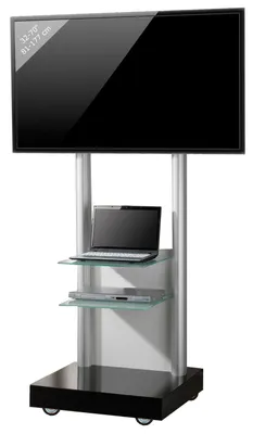 Produktbild von VCM TV Standfuß aufgebaut | 32-70 Zoll bis 45 kg | VESA max. 800x600 | Fernsehwagen Ständer aus Alu | TV Bodenständer Maße ca. H. 177 x B. 70 x T. 65 | Rollwagen mit Fachboden | Fernsehstand Monte Visolo 3