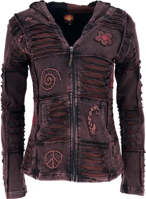 Produktbild von Goa Patchwork Jacke, Boho Kapuzenjacke - Dunkelbraun, Damen, Baumwolle, Größe: XL