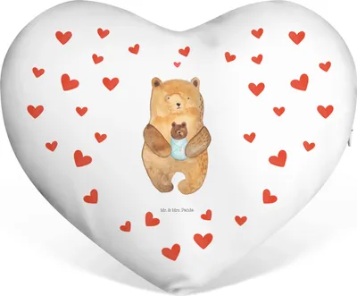 Produktbild von Mr. & Mrs. Panda Kuschelkissen Bär Baby - Weiß - Geschenk, Herz Kissen, Teddy, Nichte, Dekokissen, Geburtstag, Herzkissen, Liebeskissen, Mutter, Sofakissen, Glückwunsch