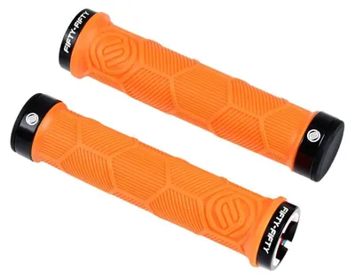 Obrázok produktu pre Rukoväte na bicykel, horský bicykel, protišmykové, gumové, dvojité upevnenie, oranžové, priemer riadidiel 22,2 mm
