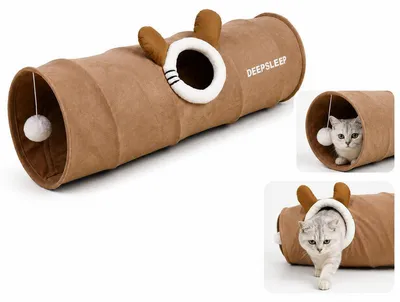 Produktbild von Katzentunnel Plüsch 80 x 25 cm faltbar, Katzenspielzeug mit Spielball & Guckloch, Katzenhöhle und Katzenbett, Spieltunnel für Katzen, Kaninchen & kleine Hunde