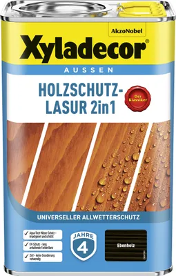 Produktbild von Xyladecor Holzschutz-Lasur 2in1, Universeller Allwetter-Schutz für Holz im Außenbereich, Ebenholz, 4 l