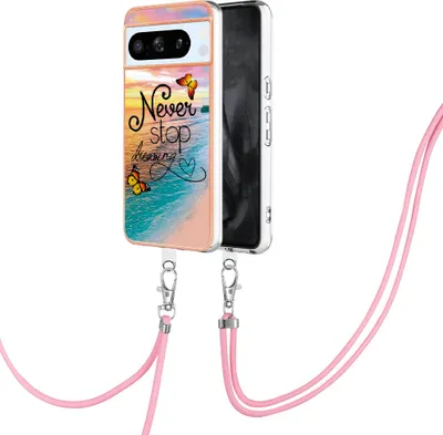 Image de Etui avec sangle pour Google Pixel 8 Pro, étui TPU à motifs avec sangle ajustable Or