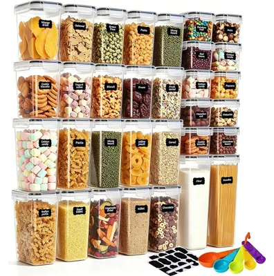 Zdjęcie produktu dla Pojemniki na żywność zestaw - Szczelne - Stohowalne - Przezroczyste - 32 szt.