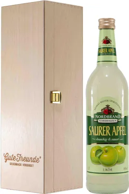 Produktbild von Nordbrand Saurer Apfel Likör mit Geschenk-Holzkiste