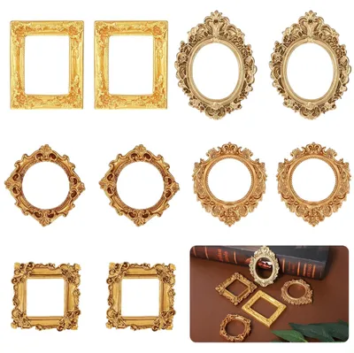 Mini Fotolijsten, 10 Stk., Vintage, Antik, Gold, 5,6 cm
