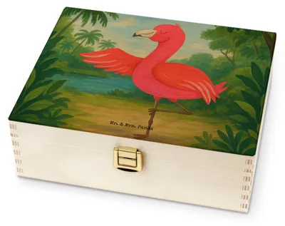 Produktbild von Mr. & Mrs. Panda Tee Box Flamingo Yoga Design - Weiß - Geschenk, Baum, Aufbewahrung, Teebox, Namaste, Teedose, Yogi, Rosa, für Paare, Vogel, Urlaub, Holz