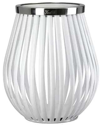 Produktbild von Fink TAMINA, Windlicht ohne Glas, Eisen, pulverbeschichtet, glatt, silberfarben, weiß, L. 21 cm, B. 21 cm, H. 22.8 cm, D. 21 cm 146375
