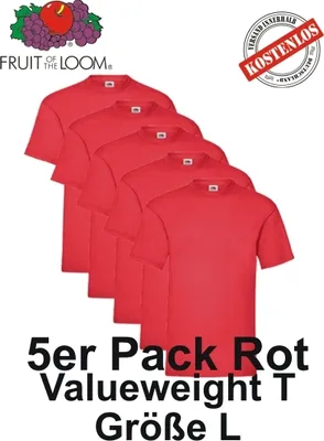 Image de Lot de 3/5/10 t-shirts Valueweight Fruit of the Loom S M L XL 2XL 3XL Rouge L Lot de 5