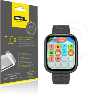 Immagine prodotto di 2x Pellicola protettiva per BIGGERFIVE BW03 Smartwatch 1.8 Zoll, rivestimento al 100%, Protezione dipos Flex