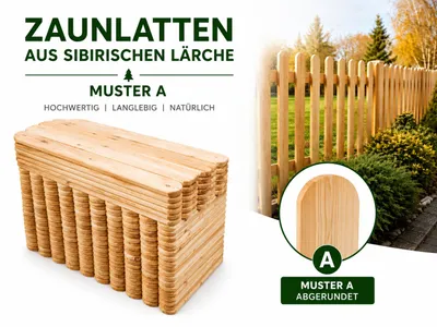Produktbild von Zaunlatte 9x2x70 Sibirische Lärche 100Stück Form A, KI-generiertes Bild