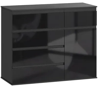 Produktbild von Modernes Sideboard, Stauraum-Sideboard mit 5 Schubladen, verstellbarem Regal, Soft-Close-Tür, Schwarz Hochglanz