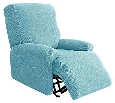 Produktbild von 4-Sitzer-Stretch-Relaxsesselbezug, Schonbezug für Relaxsessel, Liegesitzbezug mit Taschen für Sofa (Blau)