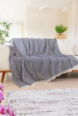 Produktbild von L'Essentiel Linge de Maison, Woven Cozy - Black, Schwarz, Sofabezug, 80 % BAUMWOLLE / 20 % POLYESTER, 170 x 200 cm