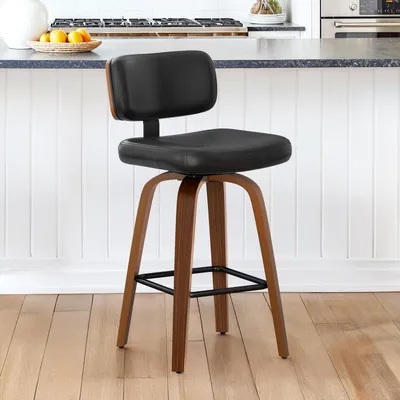 Produktbild von Barhocker mit Lehne 67 cm Holz Kunstleder Sitzfläche Schwarz 360° drehbar
