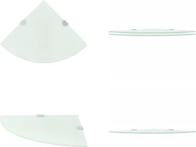 Productafbeelding van vidaXL Hoekplanken, 2 stuks, met verchroomde beugels, glas, wit, 35x35cm - Hoekplank - Hoekplanken - Hoekplankje - Hoekplankjes