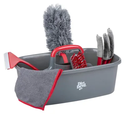 Productafbeelding van Dirt Devil Schoonmaakset 6 Stuks – Raamtrekker en Schrobborstel voor Poetsen – Schoonmaakdoekjes en Stoffer in Poetsemmer – Complete Schoonmaak Emmer met Schoonmaakborstel