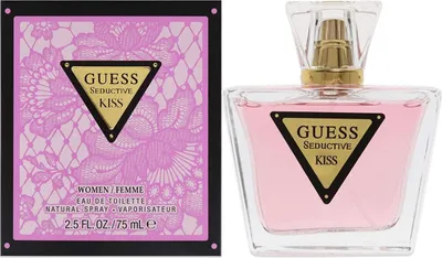 A perfume bottle and its packaging are shown side-by-side against a white background.