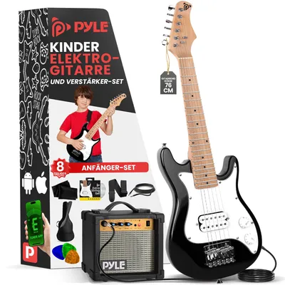 Immagine prodotto di Chitarra elettrica Pyle per bambini con amplificatore, mini strumento da 76 cm con amplificatore da 10W e accessori completi, PEGKT30 nero