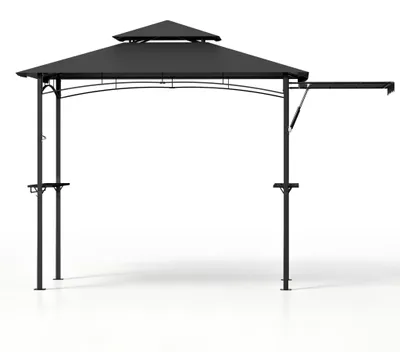 Image de Pavillon de jardin ACXIN, pieds latéraux à vérin hydraulique, structure robuste en acier, toile en polyester, double toit, protection solaire, gris