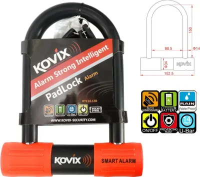 Zdjęcie produktu dla Kłódka U-Lock Z Alarmem Kovix Ktl14-150 Czarna