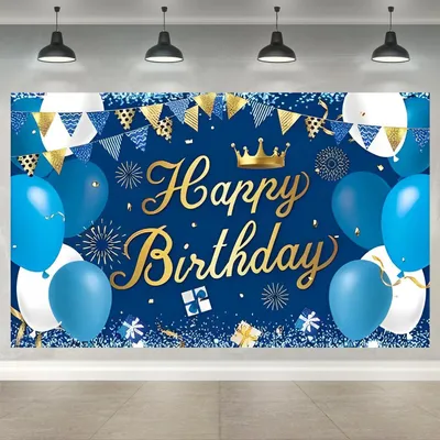 Produktbild von Happy Birthday Dekoration Hintergrund Banner Gold Marineblau Groß 180x110cm