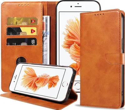 Produktbild von Geschikt voor iPhone 6/6s Telefoonhoesje  Kunstleer met Magnetisch lipje en Pasjeshouder Book Case met Klepje - Bruin -  Smartphonica