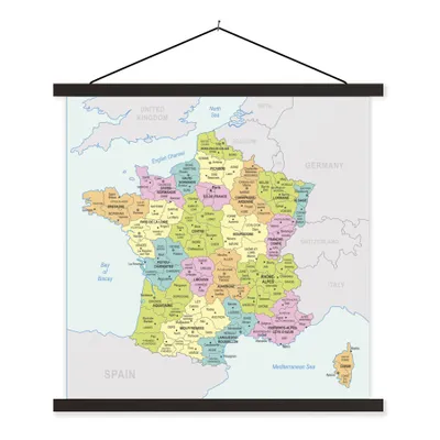 Obrázek produktu pro MuchoWow® Textilní plakát - Barevná mapa Francie - 90x90cm - S černými lamelami