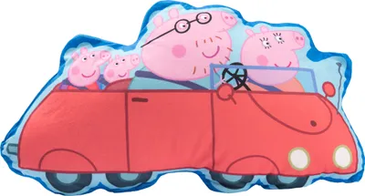 Produktbild von Peppa Wutz Kissen - Familie Wutz im Auto Plüsch Dekokissen Zierkissen Kopfkissen 48 x 28 cm