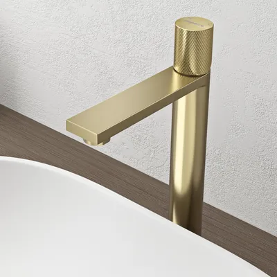 Produktbild von doporro Wasserhahn Bad, Waschtischarmatur mit Auslaufhöhe 225 mm, Edelstahlgehäuse, Mischbatterie für Waschbecken Armaturen Gebürstet gold Fino-01H
