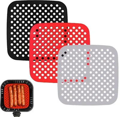 Immagine prodotto di Set da 3 fogli in silicone per friggitrice ad aria, fogli in silicone perforati per friggitrice ad aria - Tappetino in silicone da 7,5 pollici con rivestimento antiaderente