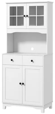 Image de Armoire de cuisine avec portes en verre et tiroirs | Couleur : Blanc | Dimensions : 74,5 x 40 x 172 cm