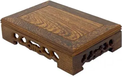 Obrázek produktu pro Obdélníkový dřevěný stojan, vyřezávané dřevo, starožitný nábytek, dekorace, umělecké řemeslo, ornament, základna D 17 x 11 x 3,8 cm