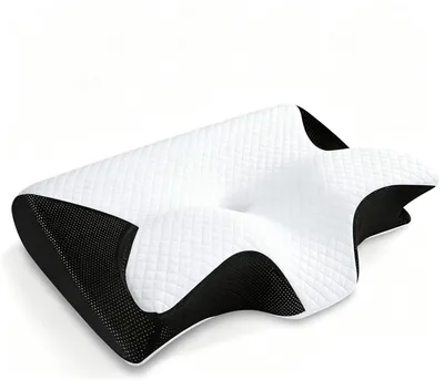Produktbild von Ergonomisches Nackenstützkissen - Orthopädisches Cervical-Kissen - Memory Foam - Für Seiten- und Rückenschläfer - Konvexe Form - Weiß