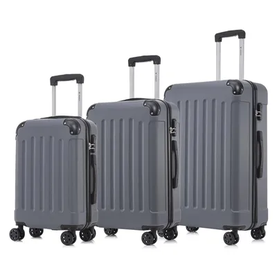 Produktbild von Suitcase Set, Rollkoffer Handgepäck, Kofferset, mit 4 Rollen 360°, Hartschalenreise Zahlenschloss, Weicher Gummigriff (3er Set, M,L&XL,Grau)