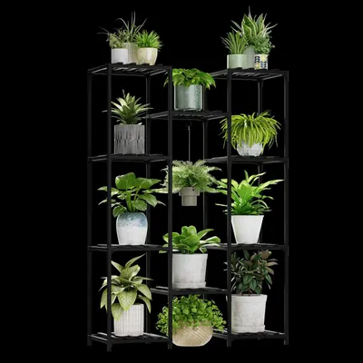 Produktbild von Bamworld Pflanzenregal Außen Innen Blumenständer Hohe Pflanzenstufen Blumenständer für Außen Pflanzenständer Terrasse Balkon Garten Dekoration,Schwarz