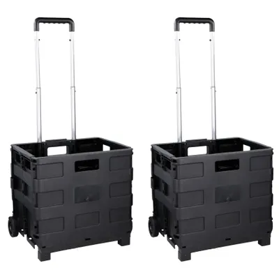 Produktbild von 2er Set Faltbarer Transport-Trolley Einkaufstrolley Einkaufswagen Trolley Schwarz Einkaufsroller Einkaufskiste Klappbar 25kg Transportgewicht