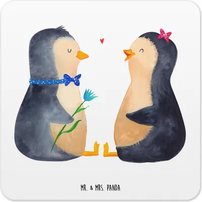 Produktbild von Mr. & Mrs. Panda Untersetzer für Gläser Pinguin Pärchen 10er Set - Weiß - Geschenk, Liebe, Getränkeuntersetzer, Hochzeitsgeschenk, Hochzeit, Coaster, Glas-Untersetzer