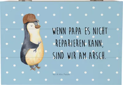 Produktbild von Mr. & Mrs. Panda Geschenkbox Wenn Papa es nicht reparieren kann, sind wir am Arsch 22 x 15 cm - Blau Pastell - Geschenk, Pinguin, Muttertag, geschenkkiste, Vater, Box
