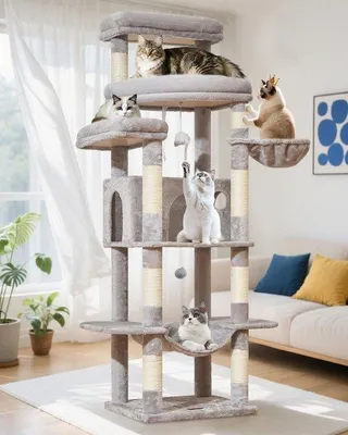 Produktbild von Famanu Katzenbaum XXL 180 cm für große Katzen - Stabile Katzenkratzbaum mit Höhle, Hängematte und mehreren Kratzsäulen