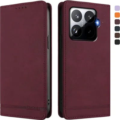 Immagine prodotto di Custodia per Xiaomi 15T Pro, retro custodia in Finto cuoio flip con supporto e slot per carte Rosso