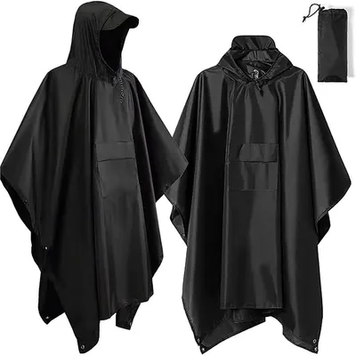 Produktbild von Ponchos, Wasserdichter Regenponcho, Leichter Atmungsaktive Regenjacken, Uni EVA Regencape mit Kapuze für Wandern, Camping, Angeln, Fahrrad