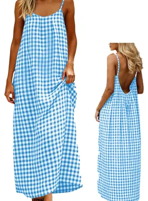 Imagen del producto de Vestido de verano, estilo lounge, sin mangas, con tirantes finos, color azul