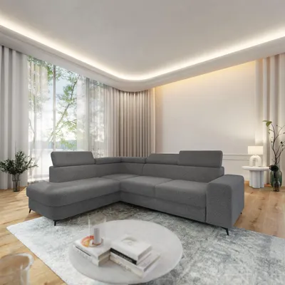 Produktbild von Masseno Ecksofa ALVORO L-S mit Schlaffunktion L-Form, Sofa mit Bettkasten, Wohnzimmersofa, Couch, Soffa, Bettsofa, Couchgarnitur- Grau, QUELLE 92