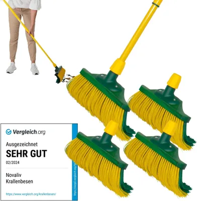 Produktbild von Novaliv Krallenbesen Set 30 cm Holz mit Teleskopstiel gebogenen Borsten Gartenbesen Straßenbesen Kehrbesen Laubbesen (4, 40 cm Besen mit Stiel)