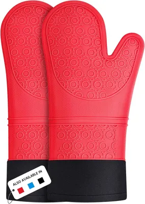 Imagen del producto de Guantes de horno resistentes al calor, extra largos, antideslizantes, de silicona, para cocina y barbacoa